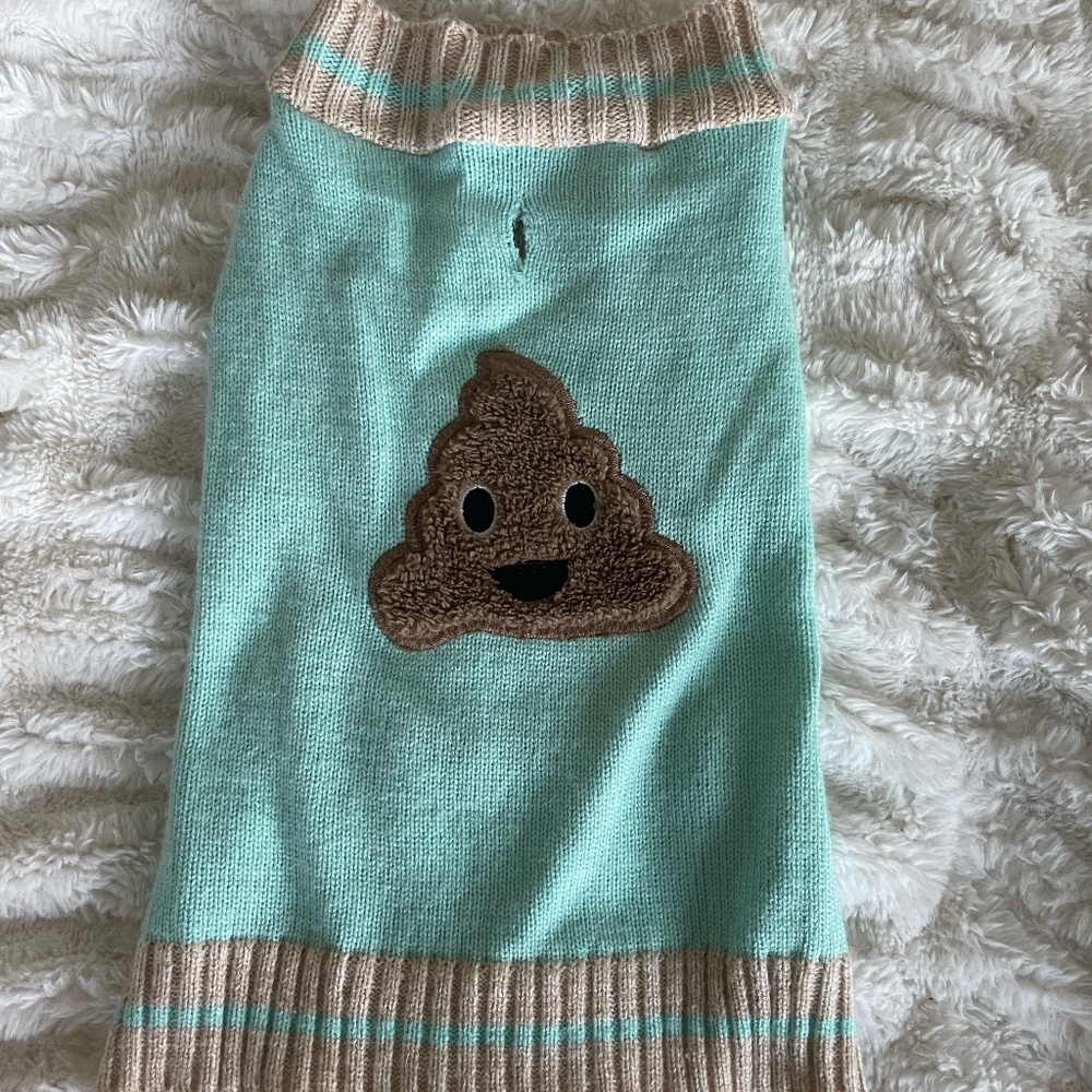 "POOP" EMOJI TURQOIUSE DOG SWEATER SIZE LG